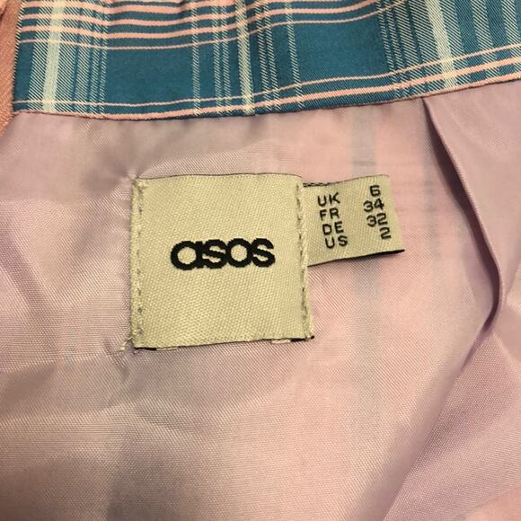 ASOS Pink Plaid A-line Skirt Woman Size 2 Lined - Picture 4 of 8